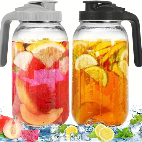 2pcs Rectangular Heavy-Duty 64oz Wide Mouth Transparent Office Desk Organizers - BPA-Free, with Lids & Spouts, Hand Wash Only, for Adults, Cold Beverage Storage, All Seasons Use