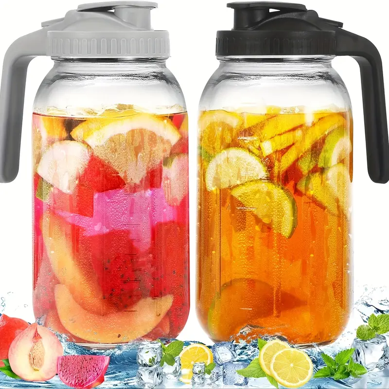 2pcs Rectangular Heavy-Duty 64oz Wide Mouth Transparent Office Desk Organizers - BPA-Free, with Lids & Spouts, Hand Wash Only, for Adults, Cold Beverage Storage, All Seasons Use