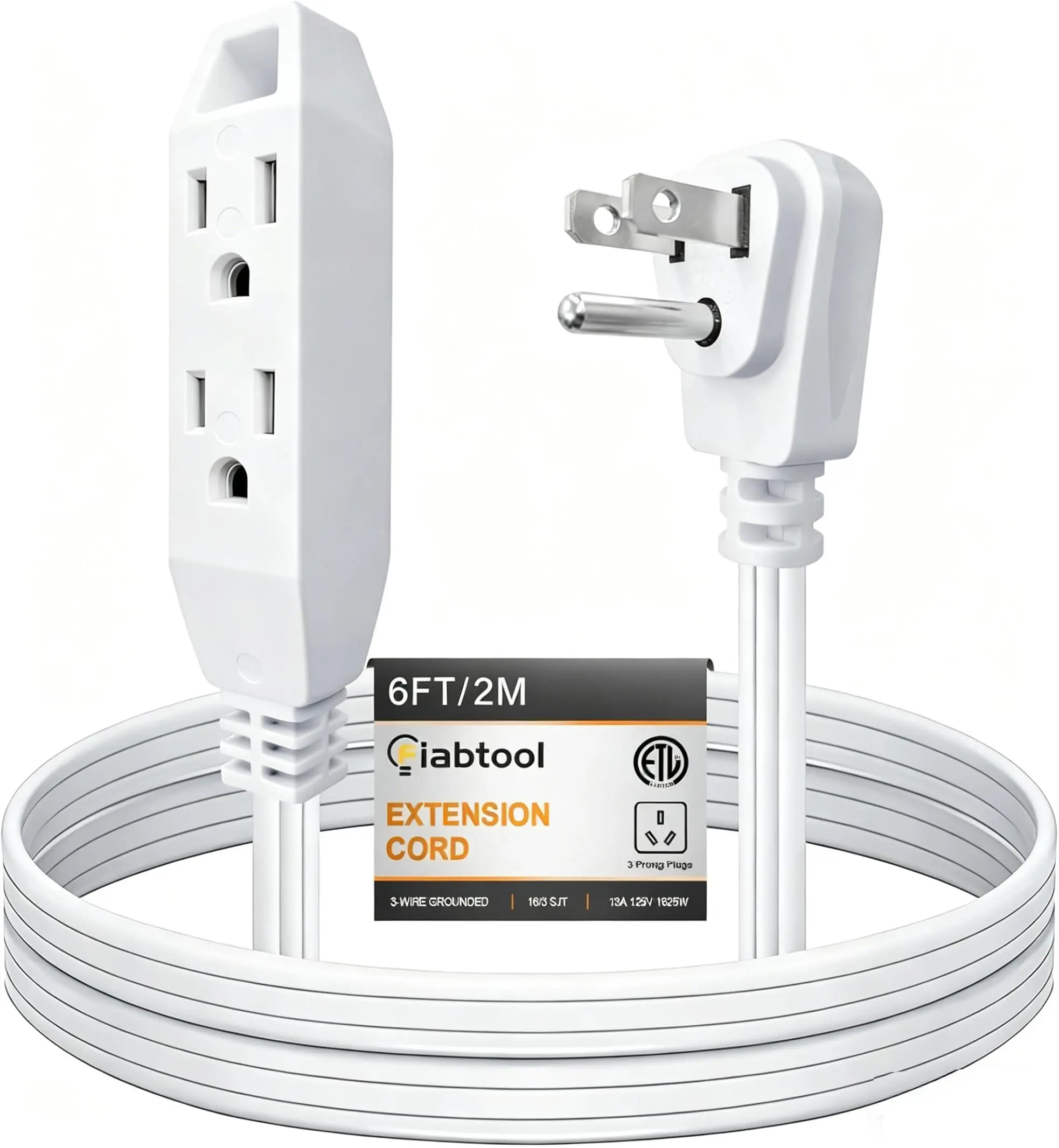 [ETL Listed] 3-Outlet 6-ft Power Strip, 16/3 SPT-3 3-Prong Extension Cord, 13A 125V 1625W Socket for Desktops, Home Offices (White)