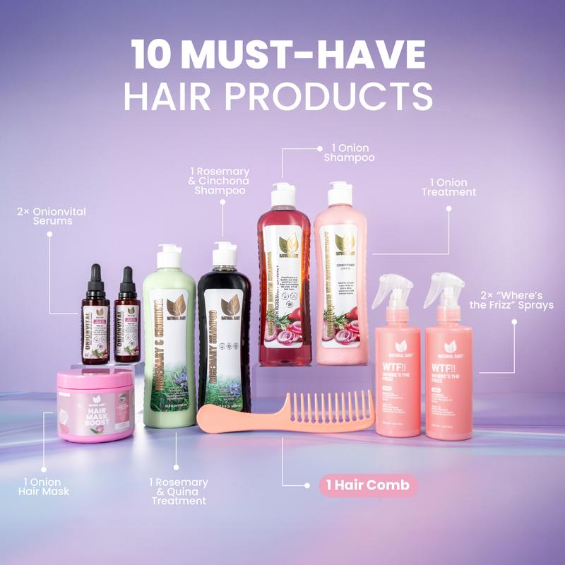 NEW YEAR'S MEGA BUNDLE: 10 Products for Celebrations - Onion Shampoo, Treatment, Serums, Rosemary Shampoo, Treatment, Frizz Sprays, Hair Mask, Comb