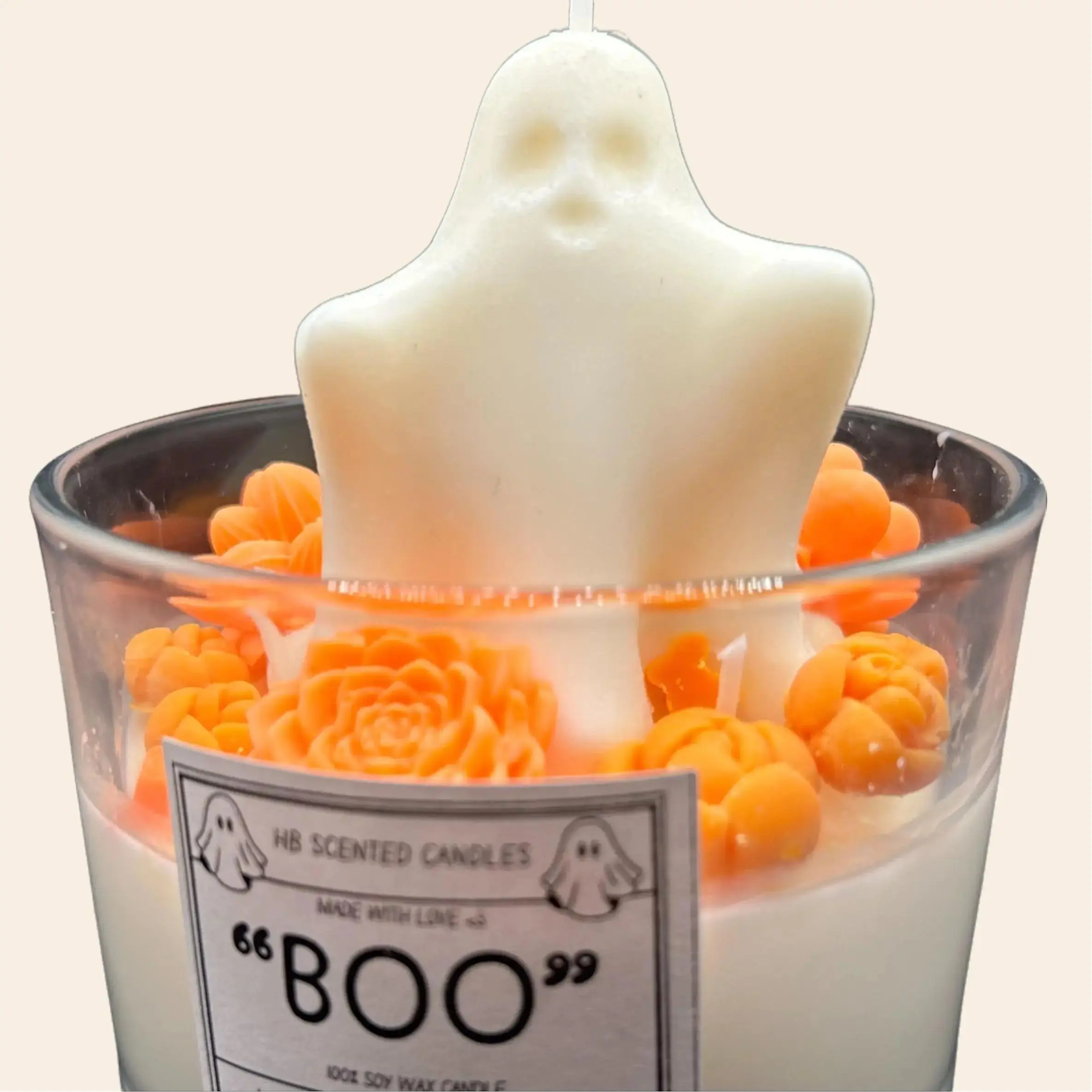 BOO Candle - Ghost Vanilla Scented Soy Wax for Halloween - 18 oz - Aroma Decor Spooky Decor Autumn