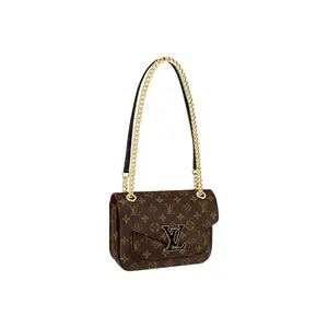 Pre-owned Louis Vuitton Coated Canvas Shoulder Bags Passy Classic Monogram Bag & Cowhide Leather Trim Adjustable Strap Brown Messenger Crossbody