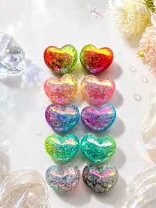 10pcs/22mm Rainbow Gradient Heart Beads, Soft Acrylic DIY Craft Beads with Rainbow Coating, Heart Charm Decor, Heart Design Charm, Perfect for Making Keychains, Phone Chains, Pen Decorations