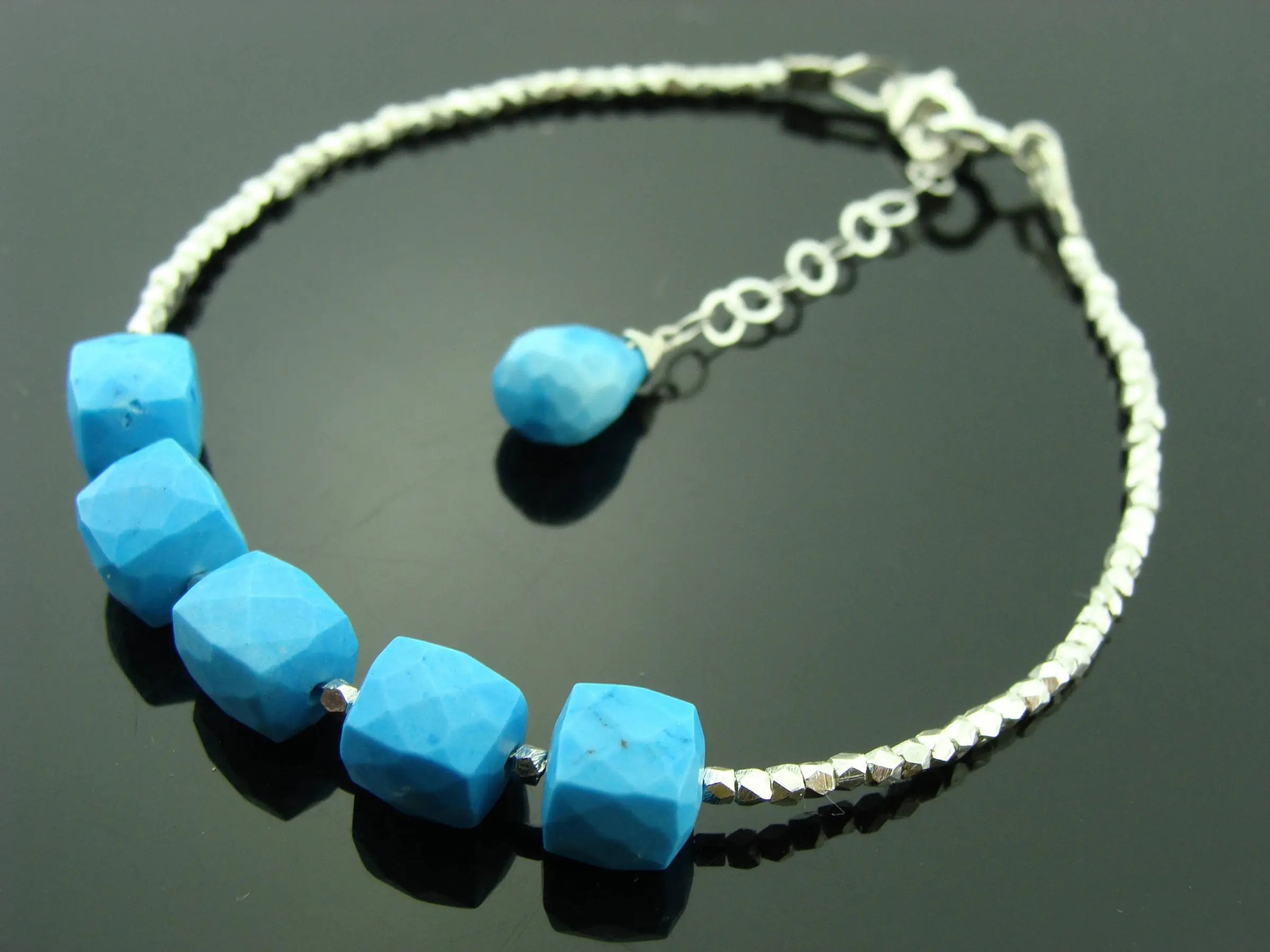 Turquoise Hill Tribe Bracelet · 925 Sterling Silver Adjustable Boho Jewelry · Handmade Gemstone Gift for Her