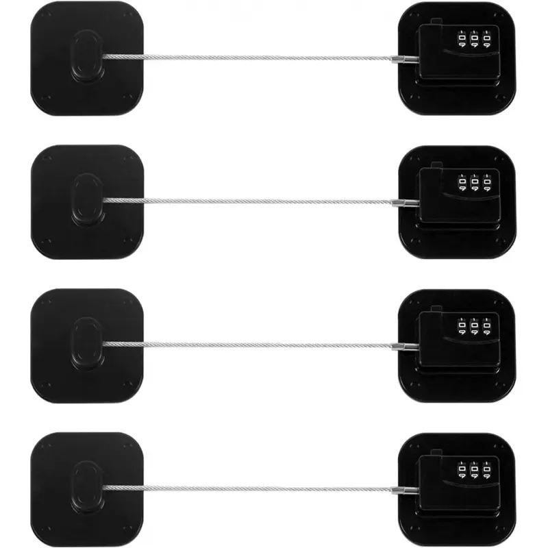 Refrigerator Lock, Heavy Duty Fridge Lock, Combination Lock for Refrigerator Cabinets, Drawers, Safety Lock, Easy Install No Keys Needed (Black-4Pack)-L