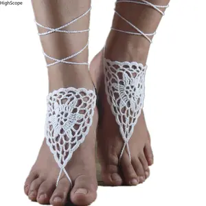 Lace Crochet Barefoot Sandals | Boho Ankle Chain Beach Foot Jewelry