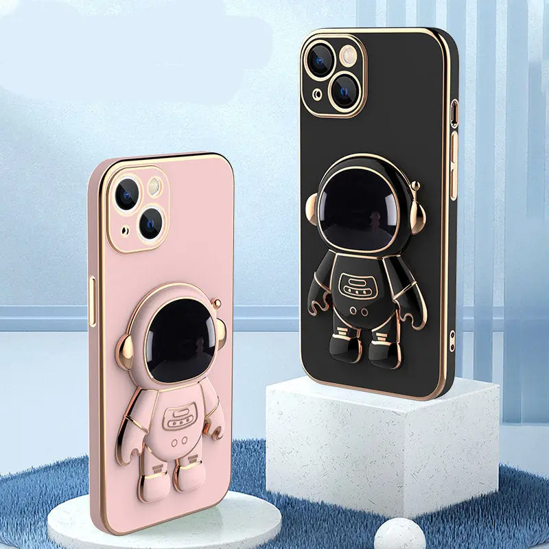 3D Cartoon Print Astronaut TPU Smartphone Case - Shockproof, Anti-Drop Protective Cover with Electroplating Bracket, Fits iOS Devices, Multi-Model Accessory for iPhone11 & Handheld Phones