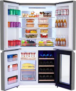 Garvee French Door Refrigerator 21 Cu. Ft, 36 in Counter Depth Refrigerator, 4 Door Fridge Full Size Bottom Freezer with Wine Cabinet, Adjustable Shelves, Large Kitchen Fridge, Silver