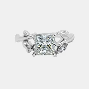 【735】Promotional Event Moissanite Mania:"Springtime Symphony" 2 Carat Princess Cut Synthetic Moissanite Thorn Ring– Elegant and Romantic Choice for Engagements or Special Occasions