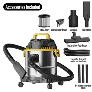 5-Gallon Premium Stainless Steel Wet/Dry Vacuum Cleaner, 12-foot power cord, 20KPa powerful suction with blower function, ideal for pet hair, garages, cars, and home workshops.