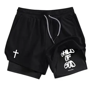 Men's Cross Print Pocket Gym Shorts, Streetwear Sports Shorts, Regular Fit Breathable Quick Drying Shorts for Gym Workout Running, Casual Men's Sportswear for Summer outdoorfun