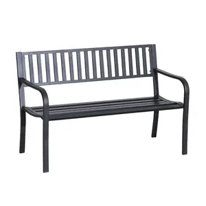 Outsunny 50" Outdoor Garden Bench, Patio Bench with Slatted Seat, Metal Porch Bench for Backyard, Poolside, Lawn, Black