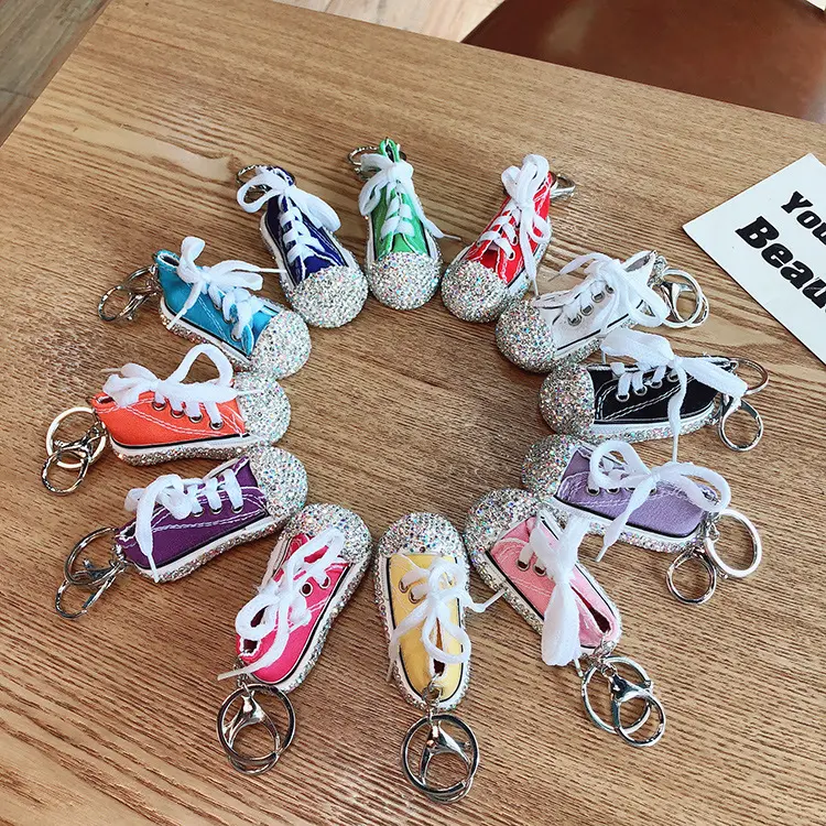 Adorable Mini Canvas Sneaker Keychain - Cute DIY Bag Charm, Creative Car Key Pendant, Fashionable Shoe Keyring for Women&Girl