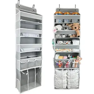 Door Hanging Storage Organizer,with 3 Bins 1 Movable Baby Diaper Caddy,1 Large capacity diaper stacking storage Organizer,10 Side Pockets ,Bedroom Door Storage for Nursery Baby Essentials.(Beige)Door Hanging Storage Organizer,with 3 Bins 1 Movable Baby