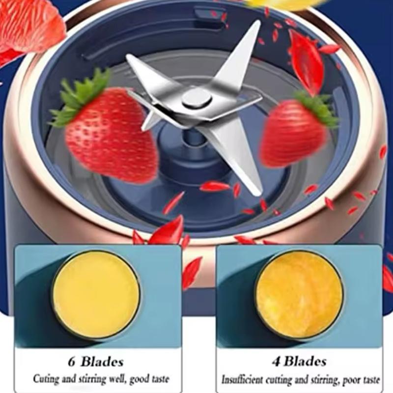 Multifunction 2 Cups Portable Fruit Juicer Blender 6 Blade Juice Mixer Mini Ice Blender USB Charging Wireless Juice Extractor