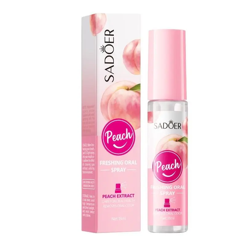 SADOER 2-Pack Alcohol-Free Oral Care Product Breath Spray Bottles (0.61oz/18ml Each) - Pocket-Size, Moisturizing, Long-Lasting Freshness, Travel-Friendly, Hypoallergenic, Peach & Lemon Scents, for Adults, Couple Gift