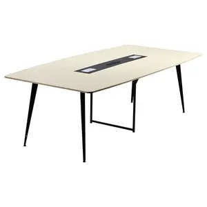 fathersdaygift VEVOR Conference Table, 8 ft Boat Shaped Office Meeting Table with Charge Station for 10 Person, Modern Boat Seminar Meeting Desk with Metal Legs for Office, Boardroom, Conference Room, Easy Assembly