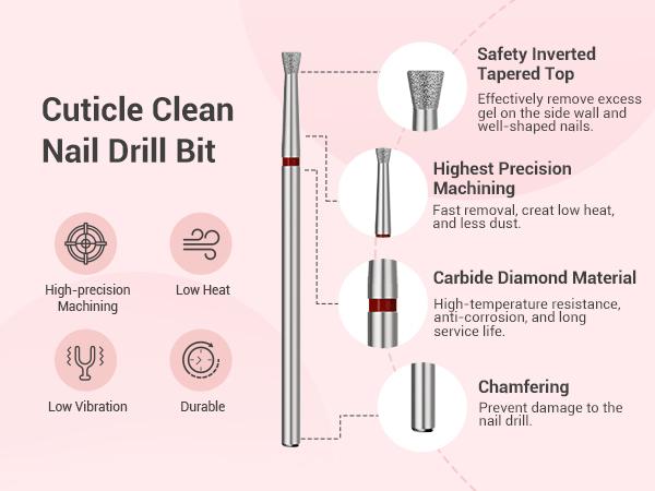 (Drill Bit Only) MelodySusie 6.7mm Inverted Tapered Cuticle Clean Nail Drill Bit - Tungsten Carbide, 0.08mm Depth, Two-Way Rotation for Nail Bed and Cuticle Care