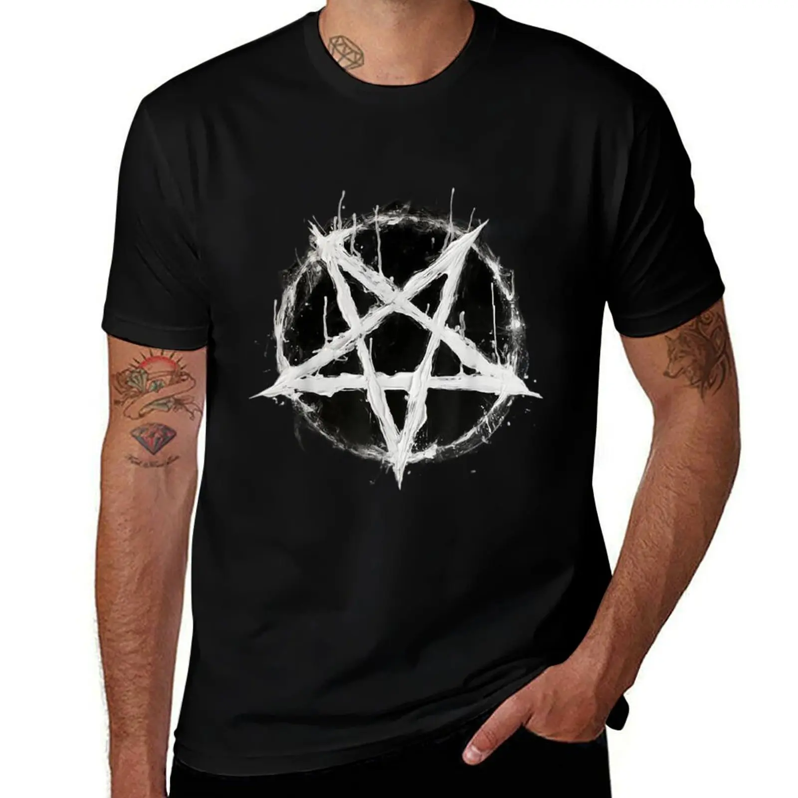 Satanic Devil 666 Pentagram Mens T Shirts Cotton Short Sleeve T-Shirt Crew Neck Tees Casual Shirt