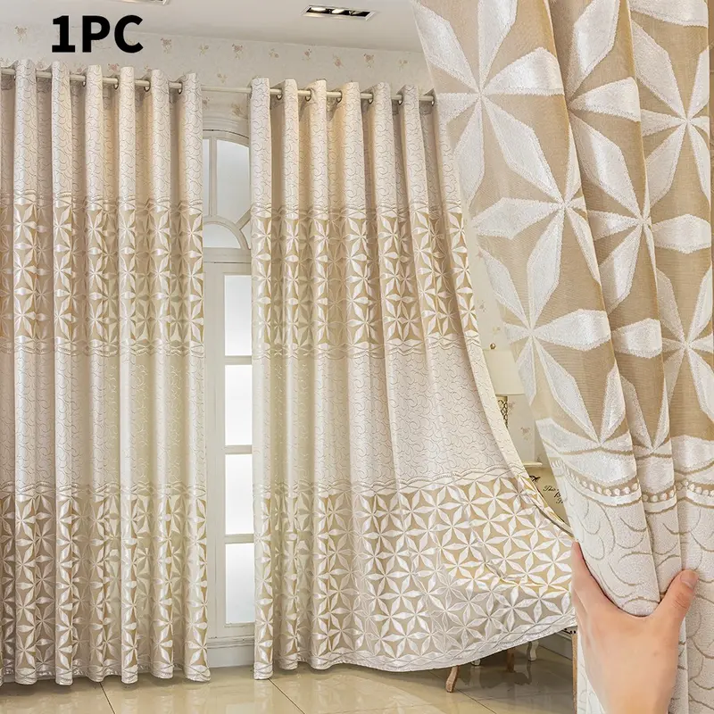 1pc Boho Floral Jacquard Curtain Panel, Soft Minimalist Style Drapes for Living Room Bedroom Dining Balcony, All-Season Home Decor Window Curtain, Home Decoration Curtain
