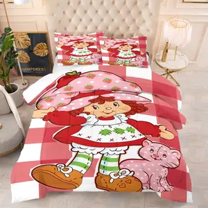 Strawberry Shortcake Theme Comforter Set,Including 1 Quilt and 1 or 2 Pillowcases without Pillows,Suitable as a Gift for Children,Teenagers and Adults,Soft and Warm Bedroom Decoration for Women and Girls