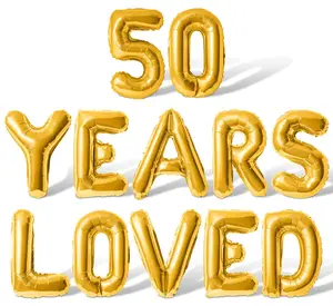 Letter Balloons - 50 YEARS LOVED 16" Inch Alphabet Letters Foil Mylar Balloon 50th Birthday Party Banner