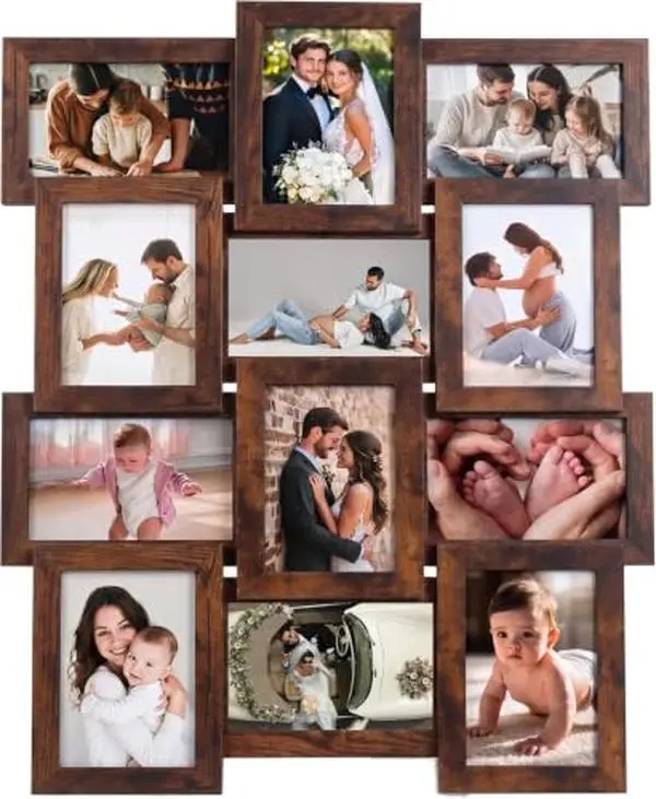 12 Opening Collage Picture Frame Wall Decor, 4x6 Photo Frame Set, Brown