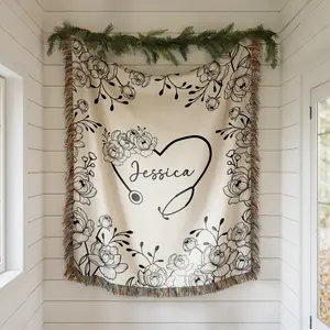 Custom Floral Nurse Woven Blanket, Gift for Nurse