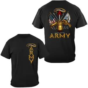 US Army Pride Military T-shirt Bold Flags Emblems Design 2 Sides Veterans Patriotic Supporters Graphic Tee for Men & Women