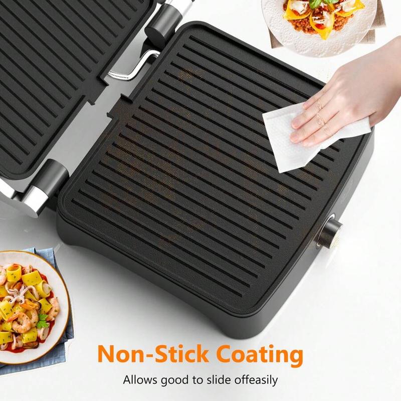 3-In-1 Panini Press With Temperature Control, 4-Slice Grill Sandwich Maker & Griddle Grill Combo, Removable Dishwasher-Safe Plates, 180° Hinged For Indoor BBQ/Flat Top Grilling, Stainless Steel