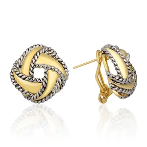 Aprilery Elegant Twisted Knot Stud Earrings – Vintage-Inspired Mixed Metal Jewelry for Women