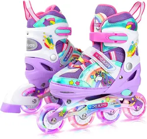 Unicorn Rainbow Inline Skates for Girls Teens Womans,4-Pejiijar Roller Skates for Girls Ages 6-8-12 w/Luminous Wheels,Kids Adjustable Roller Shoes for Birthday Xmas Gifts kids  rollerskates