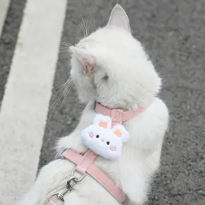 Cat Leash Anti-Lost Adjustable Cat Walking Rope Wing Kitten Outdoor Harness Pet Dog Supplies with Cute Bunny Charm