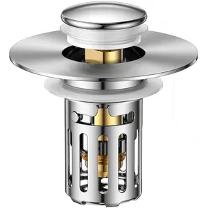 2-in-1 Bathroom Sink Drain Stopper: Pop-Up Design with Removable Stainless Steel Hair Filter - Anti-Clog, Anti-Odor, Universal Fit for Most Sinks