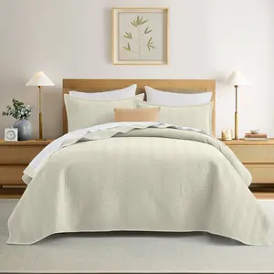 3-Piece Sophia Linen Quilted Embossed Bedspread Set, All-Season Coverlet with Pillow Shams, Soft & Machine Washable (Twin, Queen, King sizes)