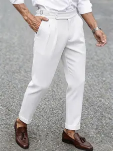 Men's Business Suit Pants, High Waist Conical Casual Pants, Wrinkle-Resistant, Button Fly, Ankle Length, All Seasons, Comfortable Long Pants, Classic