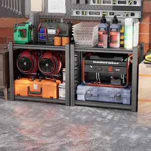 Heavy-Duty 2-Tier -Terrain (2-Tier) Garage/Shelving Unit - Adjustable Carbon Industrial Shelving with Thickened Shelves & Reinforced Bracing, Assembly, 1000 Capacity - Large Wide Storage Shelf for Warehouse, Garage, Basement