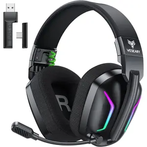 Wireless Gaming Headset for PS5, PS4, PC, Laptop, Mac & Switch, Dual Low-Latency 2.4GHz USB/Type-C, Bluetooth Gaming Headphones with ENC Mic for Gamecube, 3D Stereo,Colorful Light, 50H Power
