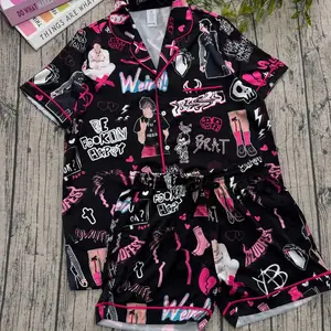 Graphic Pop Rock Pajama Set – Short Sleeve Sleepwear for Music Lovers, Comfortable Loungewear