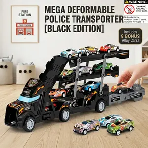 Fun Transport Big Truck Toy, Car Head Exit Mechanism + 8 Slide Racers, Four-Layer Foldable Storage, Transforming Track Launch Cars, 2 Colors