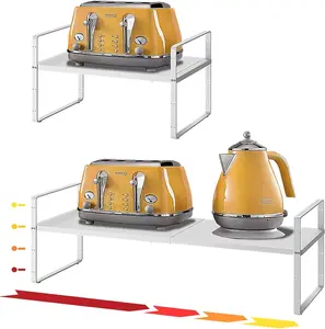 16.5~27.1" Expandable Shelf Organizer, 1Pack 8.1" Wide Stackable Cabinet Shelf Organizers, White Metal Sturdy Kitchen Counter Storage for Countertop, Adjustable Height  Rack