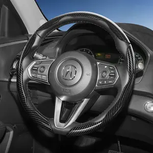 For Acura Segmented Carbon Fiber Steering Wheel Cover Sporty Style Non-Slip Comfortable Grip Quick-Install Design All-Season Compatibility For MDX/RDX/Integra/ZDX/ADX/TLX Black Blue Silver Red White