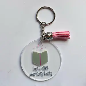 Just a Girl Who Loves Books Keychain | Book Lover Gift | Cute Reader Keychain for Purses, Bags & Backpacks, Kindles | Acrylic Keychain