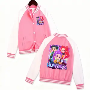 1PCS Kpop Print Baseball Jacket Medium Size Funny Jacket for Toddler Girls Regular Fit Autumn Casual Wear with Cartoon Graphic Print