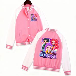 1PCS Kpop Print Baseball Jacket Medium Size Funny Jacket for Toddler Girls Regular Fit Autumn Casual Wear with Cartoon Graphic Print