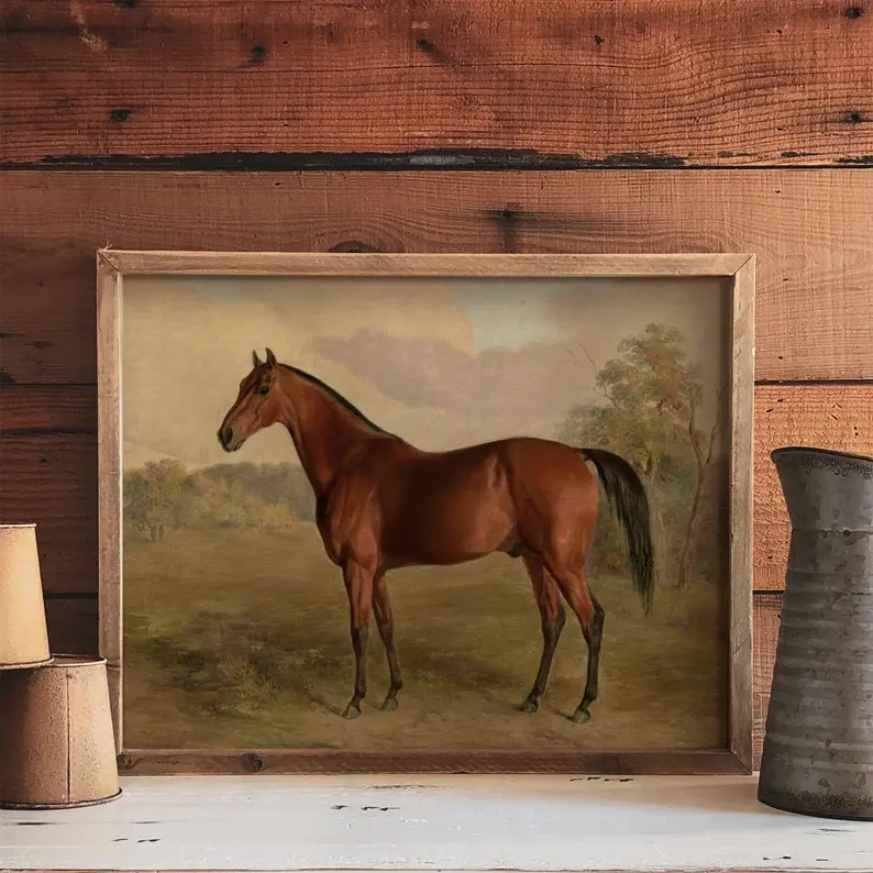 Vintage Horse Print Unframed Wall Art - Artistic Cotton Poster, Minimalist Farmhouse Home Decoration Items, Vintage Prints for Wardrobe & Kid Room