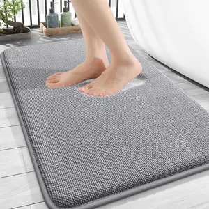Thick Memory Foam Bath Mat Rug, Extra Soft Absorbent Bathroom Rugs, Quick Dry Bath Mats, Non-Slip, Machine Washable Carpet for Bathroom, Tub and Shower, Home Decor Accessories, Grey Rubber