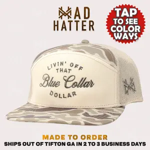 Livin' Off That Blue Collar Dollar MadHatter's Embroidered Snapback Adjustable (Up To A Size 8 Head) Premium Trucker Hat
