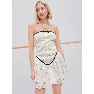 Cider [size 0-10] Contrasting Binding Tulle Tube Mini Dress Dealsforyou