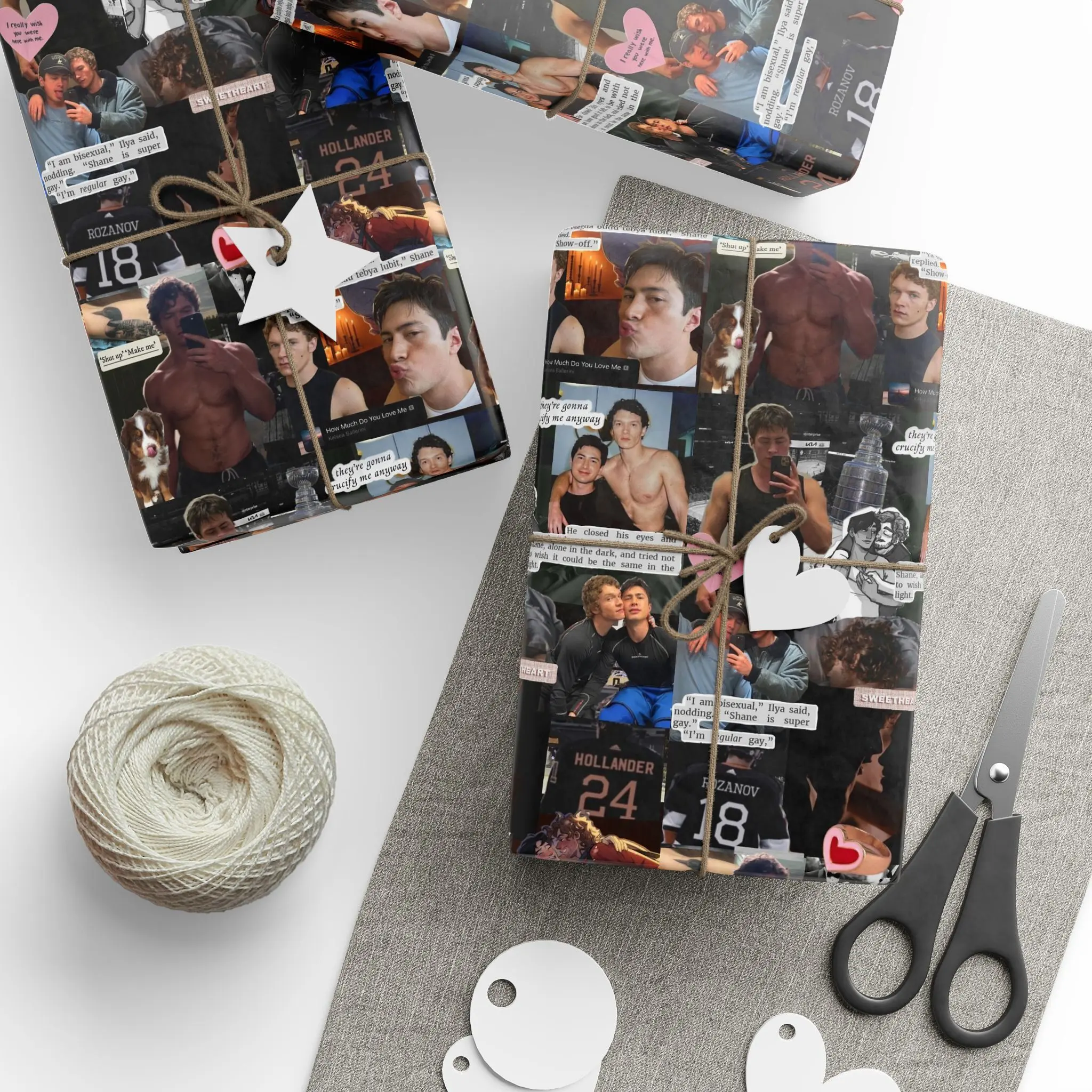 Heated Rivalry Collage Wrapping Paper, Shane Hollander and Ilya Rozanov Gift Wrap, Gay Hockey Romance, Enemies to Lovers Story Paper for Queer Romance Fan Friends Family